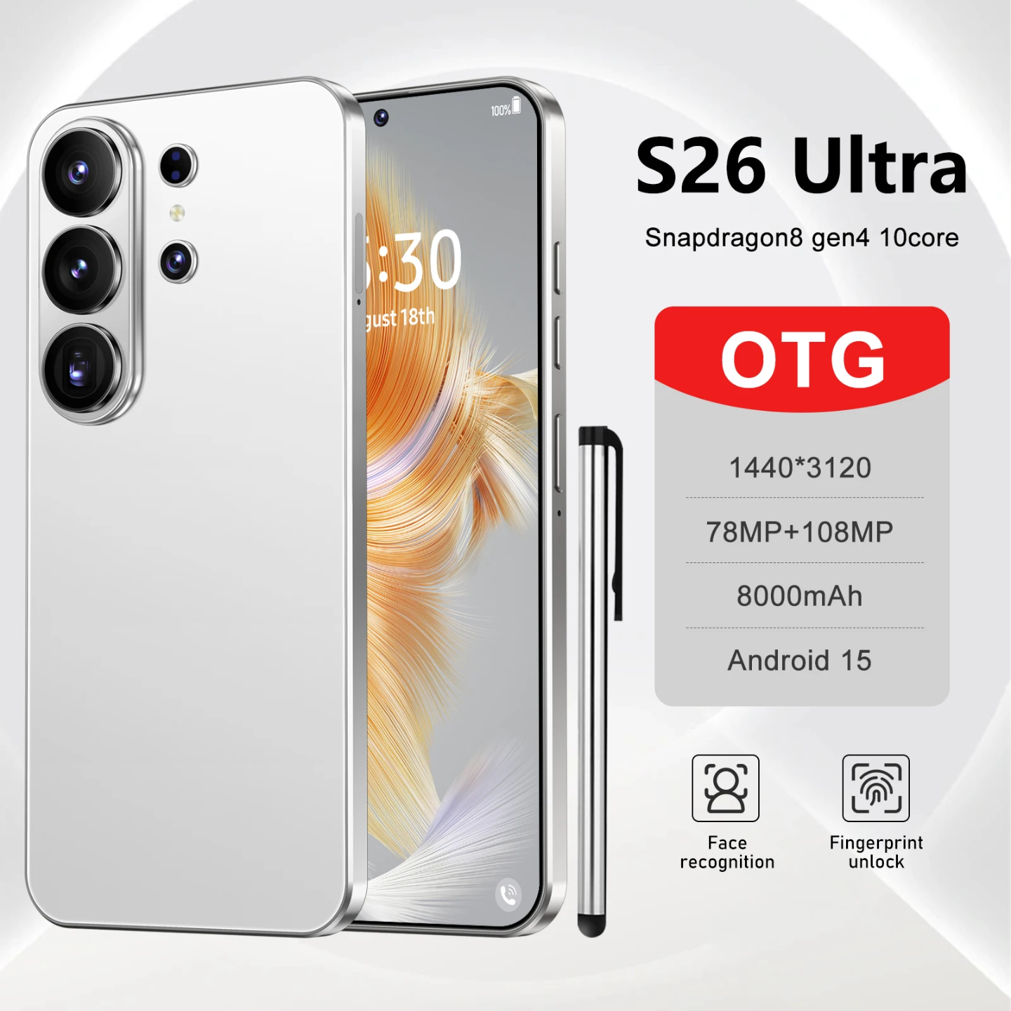 S26 Ultra 7 pulgadas 16GB+1TB Smartphone original 5G HD con CPU Decacore desbloqueado Doble tarjeta Nuevo teléfono móvil