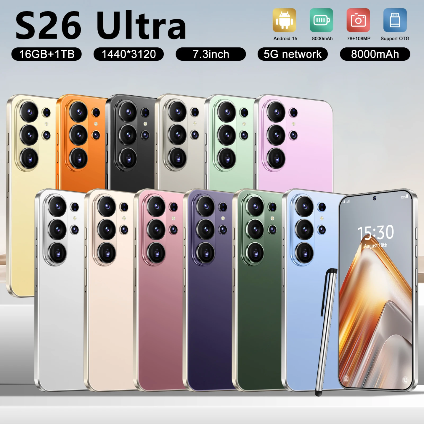 S26 Ultra 7 pulgadas 16GB+1TB Smartphone original 5G HD con CPU Decacore desbloqueado Doble tarjeta Nuevo teléfono móvil