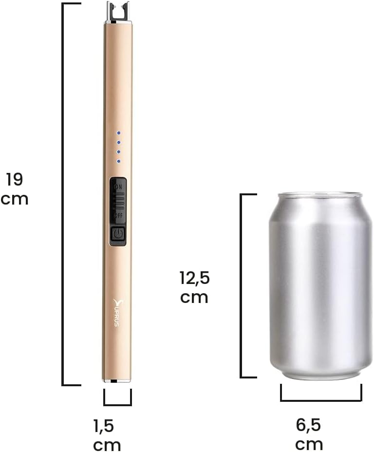 Encendedor eléctrico de arco SUPRUS, resistente al viento, sin llama, recargable por USB, con bloqueo de seguridad para vela, barbacoa, camping (Oro champán)