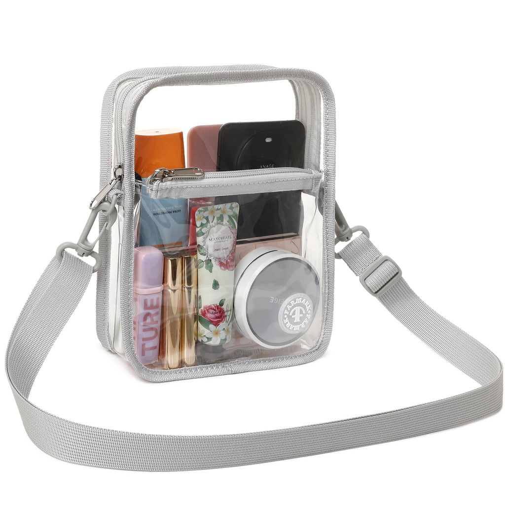FARMARK Clear Stadium Approved Crossbody Bag Small Grey 6.7x2.4x8.7in