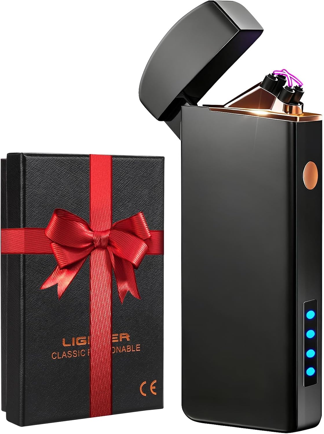 Coquimbo Regalos para el Día del Padre, para hombres, él, esposo, de hija, hijo, esposa, encendedor eléctrico recargable por USB, resistente al viento, sin llama, encendedores de plasma de doble arco para velas de incienso y campamento (negro)