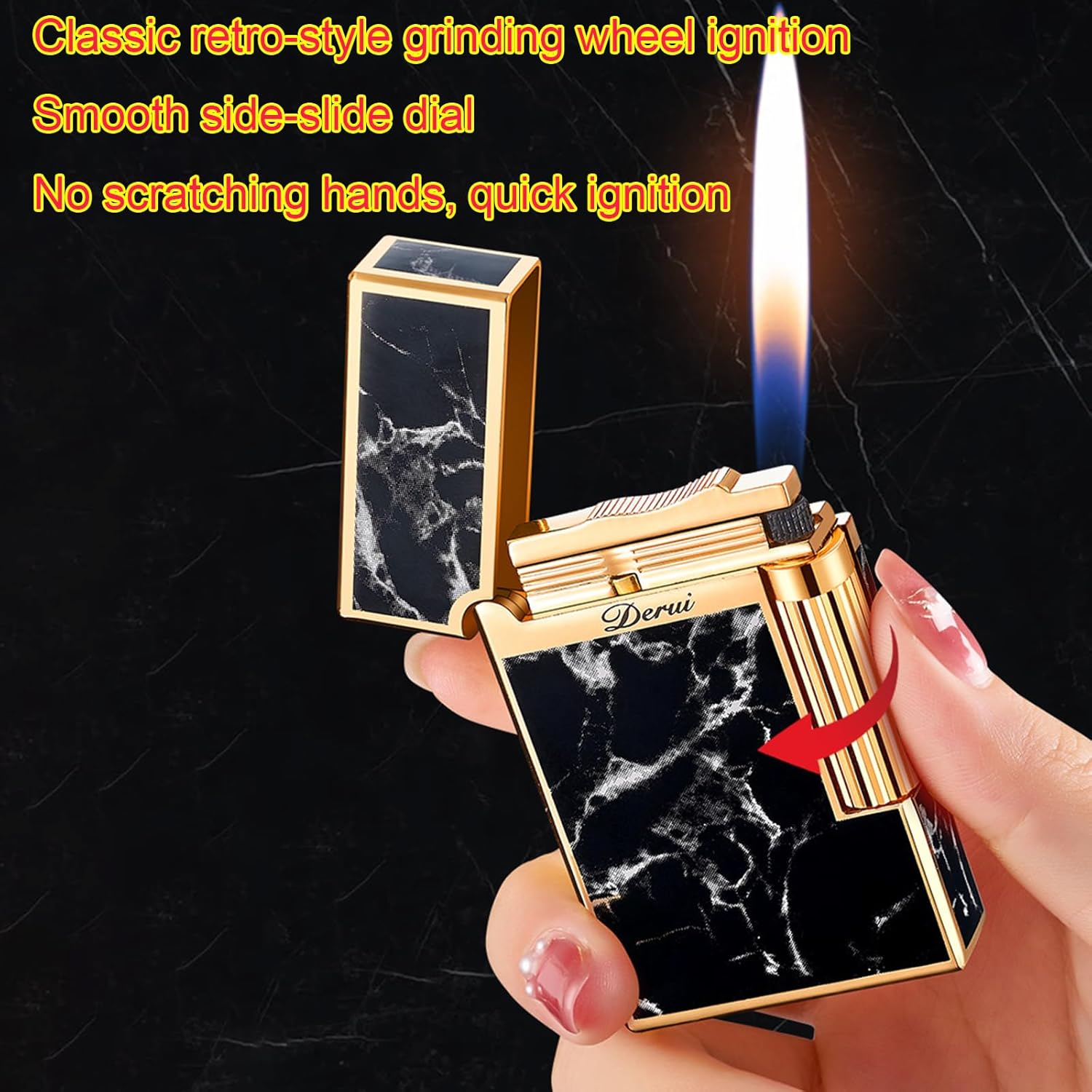 Encendedor de butano inflable clásico, encendido lateral de metal, encendedores de llama suave, encendedor de butano recargable (sin gas), unisex para hombres y mujeres (negro A)