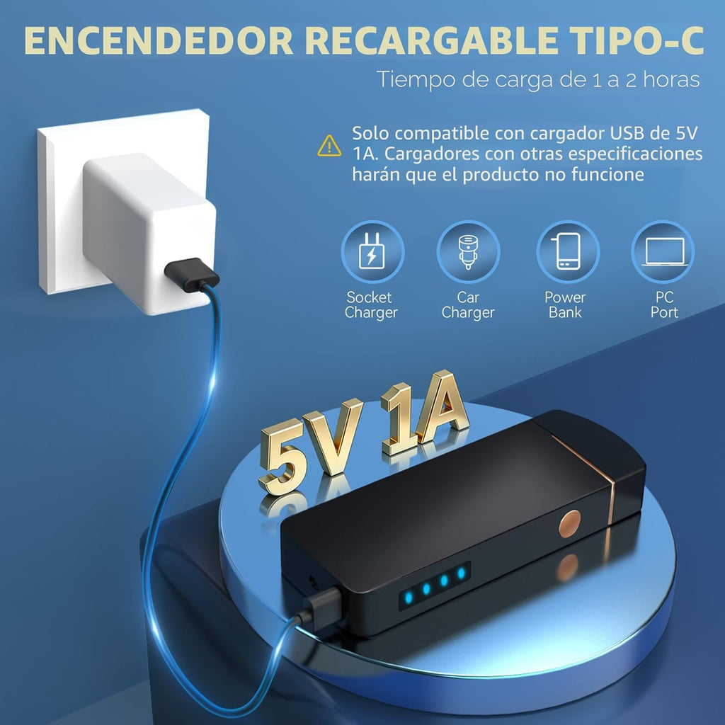Coquimbo Regalos para el Día del Padre, para hombres, él, esposo, de hija, hijo, esposa, encendedor eléctrico recargable por USB, resistente al viento, sin llama, encendedores de plasma de doble arco para velas de incienso y campamento (negro)