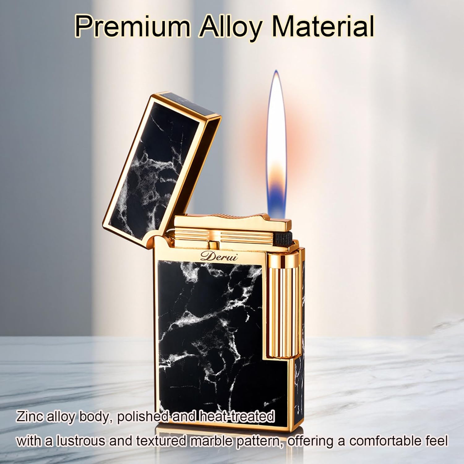 Encendedor de butano inflable clásico, encendido lateral de metal, encendedores de llama suave, encendedor de butano recargable (sin gas), unisex para hombres y mujeres (negro A)