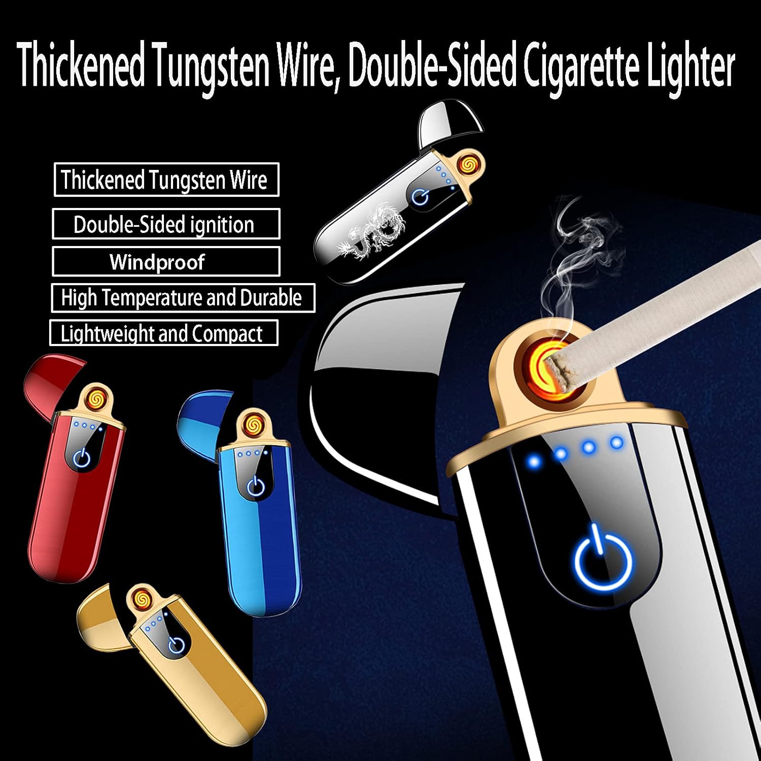 Dragon Smart Encendedor electrónico – Mini USB recargable, resistente al viento, sin llama, encendedor de plasma de encendido táctil con indicador de encendido