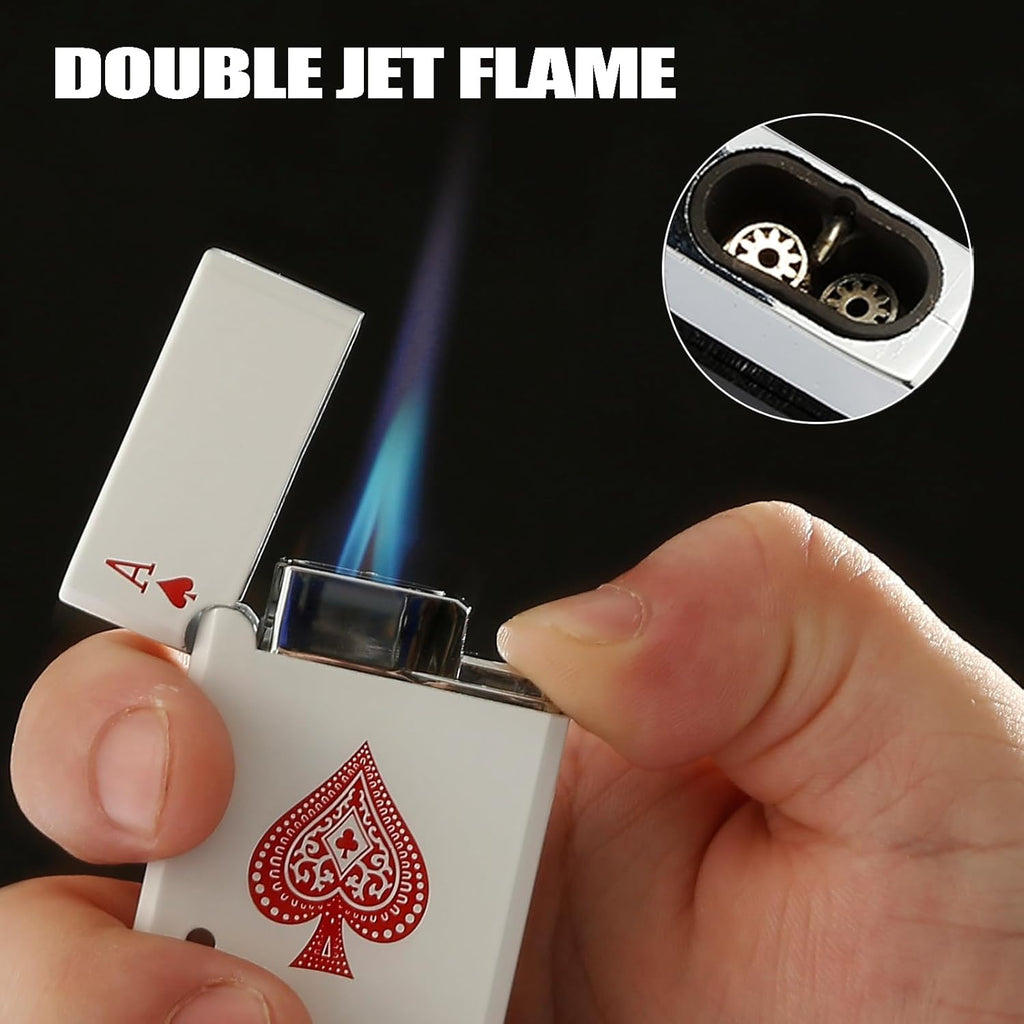 Ace Classic Encendedor de Antorcha de Butano, Encendedor de Tarjeta Recargable con Doble Llama de Chorro y Ventana Visible, Regalo Ideal para Hombres y Mujeres, Sin Butano (Negro+Blanco)