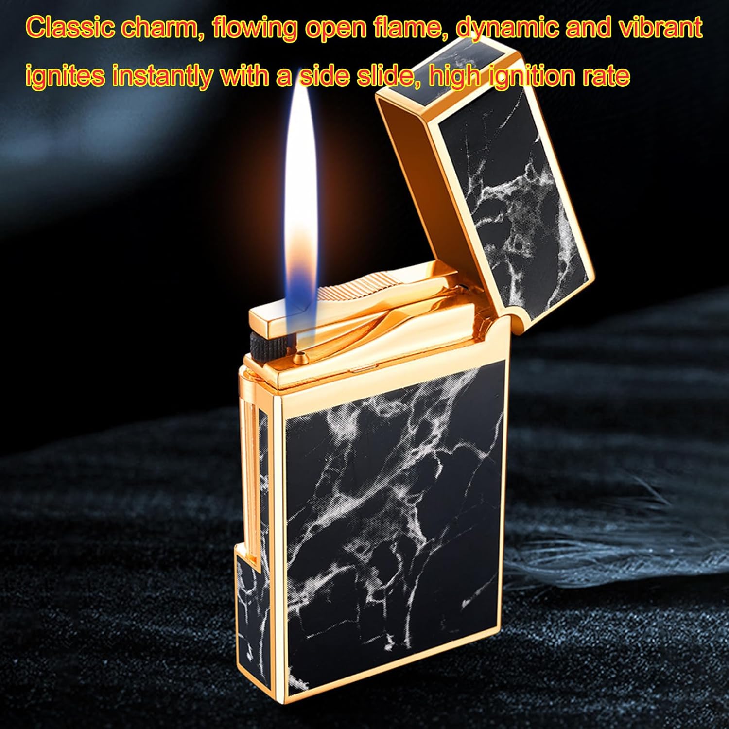 Encendedor de butano inflable clásico, encendido lateral de metal, encendedores de llama suave, encendedor de butano recargable (sin gas), unisex para hombres y mujeres (negro A)