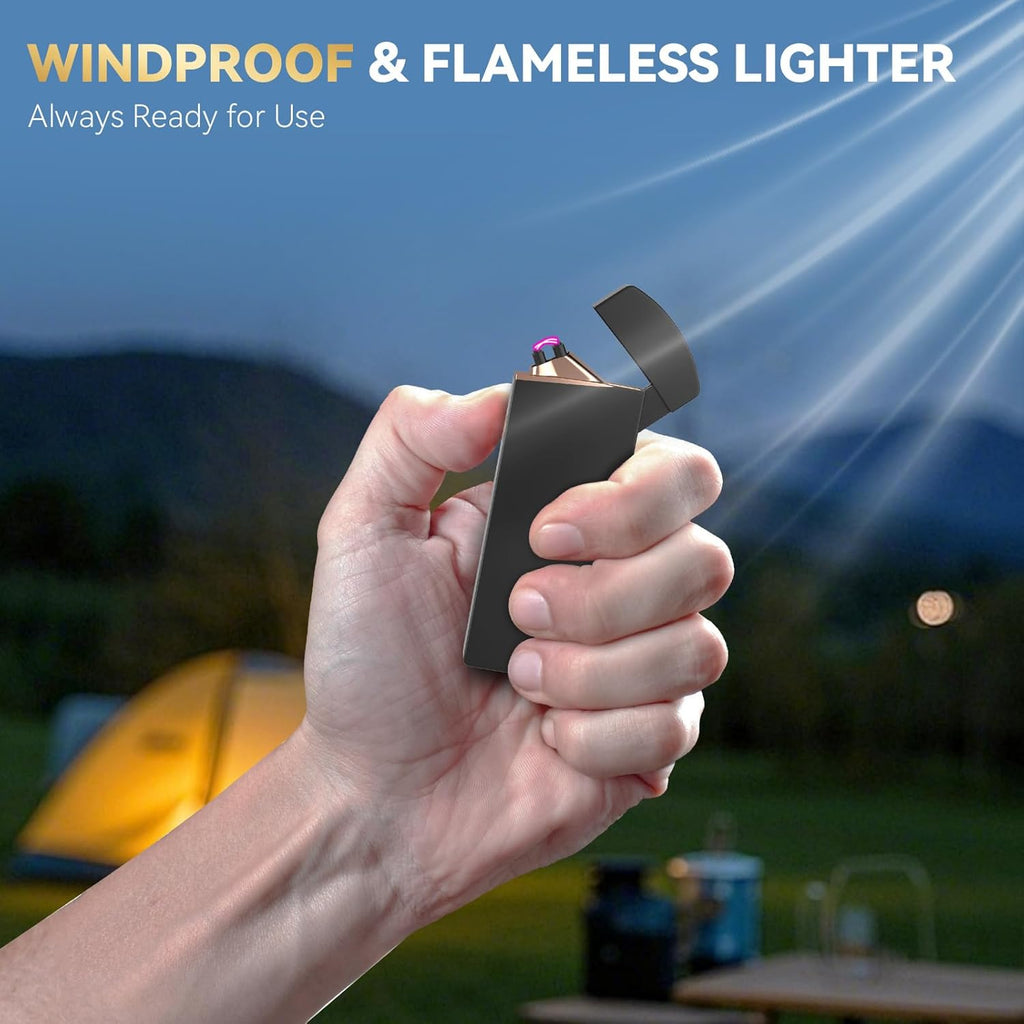 Coquimbo Regalos para el Día del Padre, para hombres, él, esposo, de hija, hijo, esposa, encendedor eléctrico recargable por USB, resistente al viento, sin llama, encendedores de plasma de doble arco para velas de incienso y campamento (negro)
