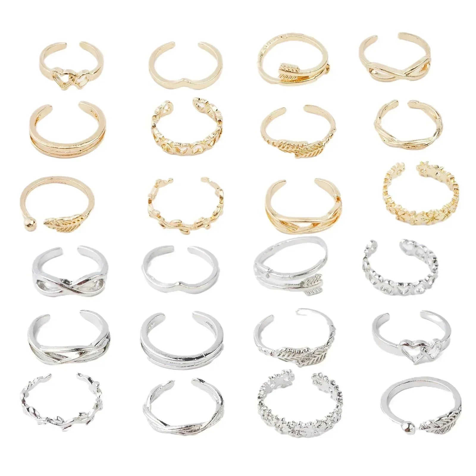 12pcs Adjustable Toe Rings For Women Girls Simple Beach Open Toe Set Cute Heart Feather Summer Toe Foot Jewelry