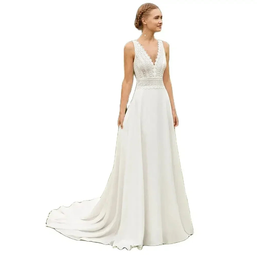 Beach Wedding Dress 2024 - Boho Lace Backless Gown Customizable | Femstylo